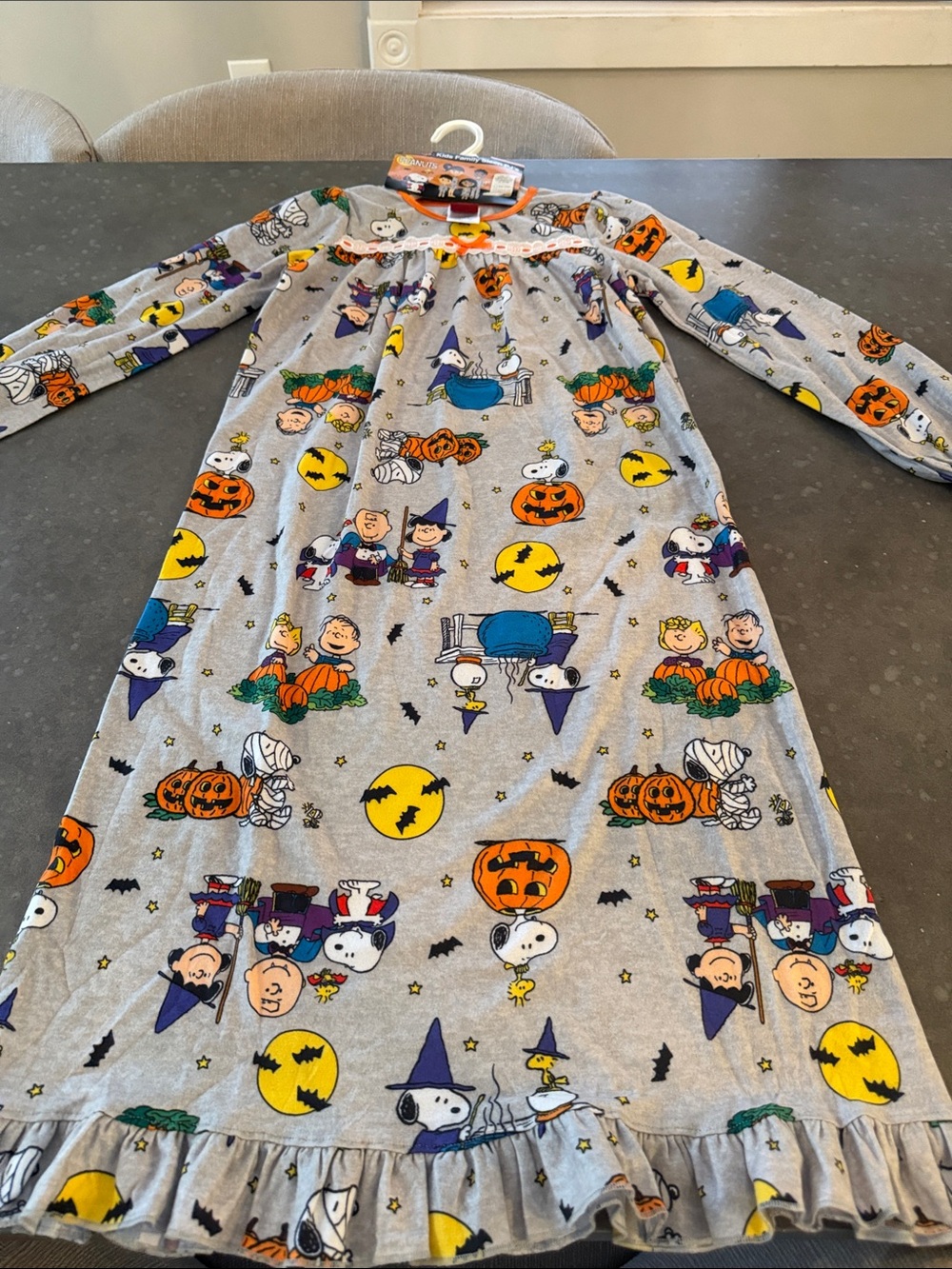 Peanuts Girls Grey Halloween Nightgown with Snoopy and Pumpkins